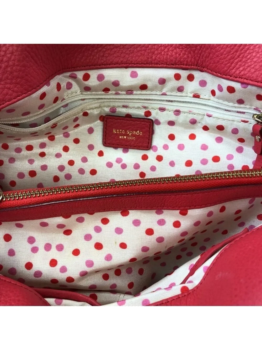 Kate Spade Bexley Jessie leather bag deep pink polka dot lining